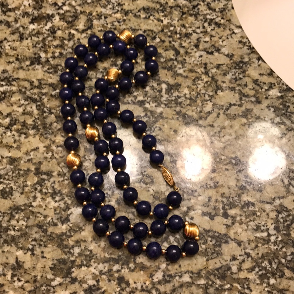 14karat Blue lapis lazuli beads are 14kt antique